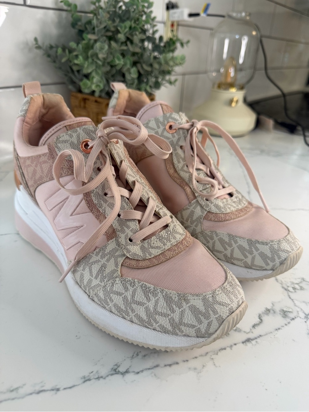 Michael Kors Pink and Beige Logo-Print Women's Sneakers